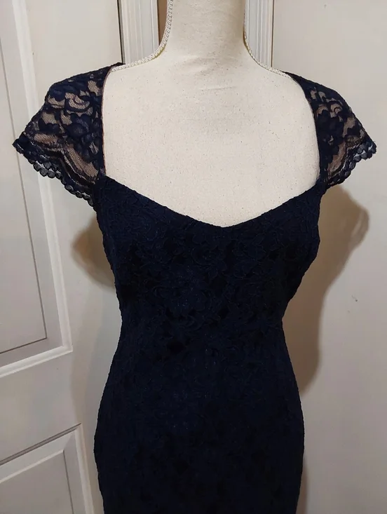 🌺 Like New Ralph Lauren Navy Stretch Lace Maxi Gown/Dress - Picture 2 of 11